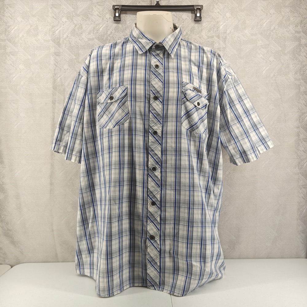 Kani Gold Button Up Shirt Mens 4X Blue White Plaid Epaulets Hip Hop Streetwear